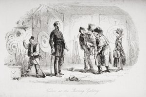 الزوار في معرض الرماية ، رسم توضيحي من "منزل كئيب" تشارلز ديكنز (1812-1870) نشر 1853 بواسطة هابلوت نايت براون