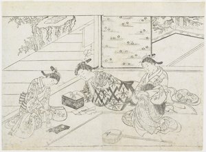 ثلاثة عاهرات في غرفة ، أوائل سبعينيات القرن التاسع عشر (طبعة خشبية) بواسطة Hanabusa Shigenobu