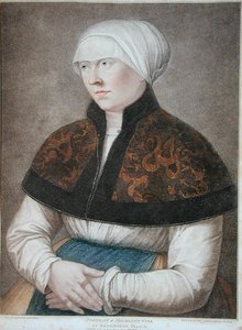 صورة لزوجة هولباين ، نقشها فرانشيسكو بارتولوزي (1727-1815) 1796 (نقش) بواسطة هانز (بعد) هولبين الأصغر