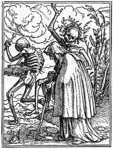 محاكاة وفاة هانز هولباين الأصغر (1497-1543): القديم. الموت يرافق سيدة عجوز إلى مصيرها. نقش. بواسطة هانز (بعد) هولبين الأصغر