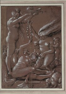 سبت الساحرات (بعد هانز بالدونغ) قدم المساواة مع جراف ، أورس (1485-1527 / 28). قلم ، فرشاة ، حبر ، لون أبيض على ورق ، مقاس: 29.5 × 21.7 بواسطة هانز بالدونج جرين