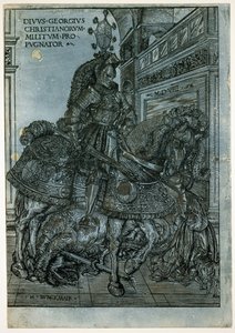سانت جورج على ظهور الخيل ، 1508 (قطع خشبية تشياروسورو) بواسطة هانز برجكمير
