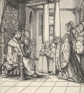 الملك الأبيض يستقبل ابنته مارجريت وأبناء الملك فيليب ، من دير فايسكونغ ، 1514-16 بواسطة هانز برجكمير