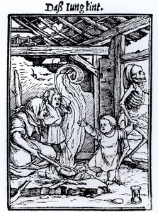 وفاة أخذ طفل ، من سلسلة "رقصة الموت" ، نقشها هانز لوتزلبرغر ، c.1526-8 بواسطة هانز هولبين الأصغر