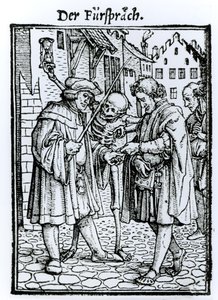 الموت والمحامي ، من "رقصة الموت" ، نقش هانز لوتزلبرغر ، c.1538 بواسطة هانز هولبين الأصغر