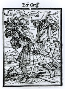 الموت والعد ، من `` رقصة الموت &39;&39; ، نقشها هانز لوتزلبرغر ، c.1538 بواسطة هانز هولبين الأصغر