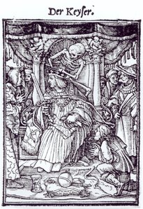 الموت والإمبراطور ، من "رقصة الموت" ، نقش هانز لوتزيلبرجر ، c.1538 بواسطة هانز هولبين الأصغر