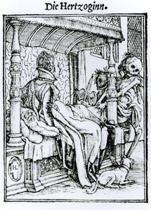 الموت والسيدة ، من "رقصة الموت" ، نقش هانز لوتزلبورغر ، c.1538 بواسطة هانز هولبين الأصغر
