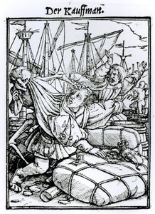 الموت والتاجر ، من "رقصة الموت" ، نقش هانز لوتزلبورغر ، c.1538 بواسطة هانز هولبين الأصغر