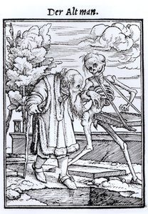 الموت والعجوز ، من "رقصة الموت" ، نقش هانز لوتزلبرغر ، c.1538 بواسطة هانز هولبين الأصغر