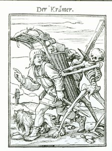 الموت و Pedlar ، من `` رقصة الموت &39;&39; ، نقشها هانز لوتزلبرغر ، c.1538 بواسطة هانز هولبين الأصغر