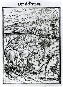 الموت و Plowman ، من "رقصة الموت" ، نقشها Hans Lutzelburger ، c.1538 بواسطة هانز هولبين الأصغر