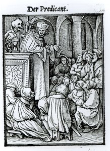 الموت والواعظ ، من "رقصة الموت" ، نقش هانز لوتزلبرغر ، c.1538 بواسطة هانز هولبين الأصغر