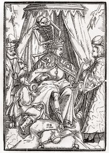 يأتي الموت للإمبراطور ، الذي نقشه جورج Scharffenberg ، من `` Der Todten Tanz &39;&39; ، نشر بازل ، 1843 بواسطة هانز هولبين الأصغر