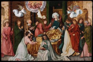 Dormition de la Vierge Marie - Dormition of the Virgin - Holbein، Hans، the Elder (1465-1524) - 1492 - زيت على خشب - 150x 228،5 - Szepmuveszeti Muzeum ، بودابست