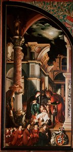 Altarpiece Oberried: “The Adoration of Shepherds”” Detrempe on wood by Hans Holbein the Young (1497/8-1543) 1521-1522 Sun. 231x109 cm Cathedrale de Fribourg, Switzerland بواسطة هانز هولبين الأصغر