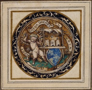 لدغة كيوبيد من النحل - تصميم لقلادة أو شارة قبعة ، حوالي 1532-43 (قلم وحبر على ورق) بواسطة هانز هولبين الأصغر