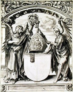 تصميم لطلاء زجاجي ، 1520 (قلم ورمادي يغسل بالطباشير الأسود على ورق) بواسطة هانز هولبين الأصغر