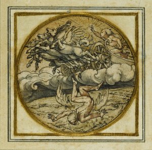 The Fall of Icarus - Design for a pendant or hat badge, c.1532-43 (pen & ink on paper) بواسطة هانز هولبين الأصغر