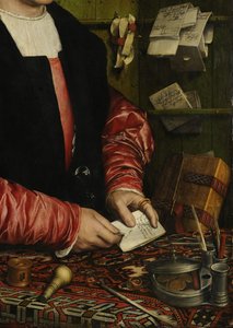 تفاصيل التاجر جورج جيزه ، 1532 بواسطة هانز هولبين الأصغر