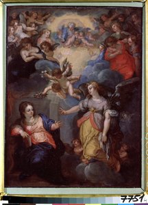 البشارة. رسم هانز روتنهامر جروين (1564-1625). زيت على نحاس ٣٧ × ٢١ سم. الفن الألماني ، الأسلوب. متحف الدولة للفنون الأجنبية لجمهورية لاتفيا ، ريغا (لاتفيا).