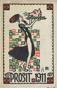 بطاقة السنة الجديدة: Cheers 1911 Prosit، 1910. بواسطة هانز كالمشتاينر