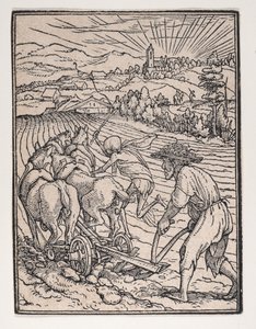 الفلاح أو بلومان ، من رقصة الموت ، كاليفورنيا. 1526 ، تم نشره عام 1538. بواسطة هانز لوتزلبرغر