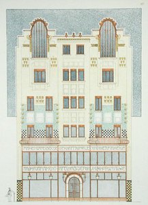 تصميم مبنى من خمسة طوابق ، أوائل القرن العشرين ، من "Documents Architecture Moderne" (لون ليثو) بواسطة هانز ماير