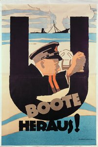 ملصق الحرب العالمية الأولى في ألمانيا ، U U BOATS OUT (U BOATS AWAY)