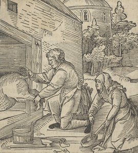 مزارع يذبح خنزيرًا ، من Hymmelwagen auff dem ، wer wol leben ... ، 1517. بواسطة هانز شوفيلين الأكبر