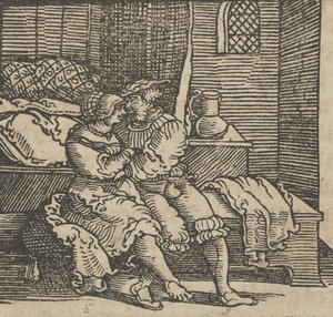 Spinneloccio محبوس في صندوق ، حيث تجلس زوجته و Zeppa ، من ... ، قبل عام 1534. بواسطة هانز شوفيلين الأكبر