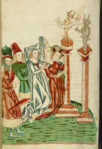 مجموعة من الرجال والنساء يعبدون اثنين من الأصنام ، 1469 (حبر ، يغسل ، وتسخين على الورق) بواسطة هانز شيلينغ