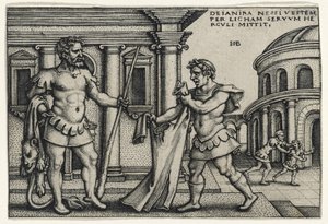Lichas جلب ثياب Nessus إلى هرقل ، 1540s (النقش على ورق مسدود) بواسطة هانز سيبالد بهام