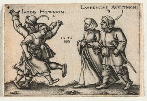الزفاف الفلاحي أو الاثني عشر شهرًا: 7 يعقوب هيومون 8-Laurencius Augstmon بواسطة هانز سيبالد بهام