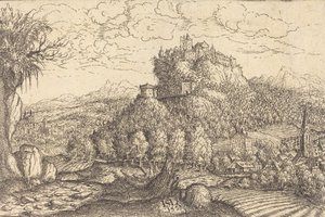 منظر طبيعي بقلعة في الوسط ، 1553.