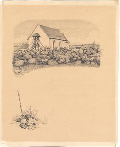 رسم توضيحي لـ St. شارع. المدرجات: "جزازة". Fo: كنيسة خلف الحجارة. fn: مكان الدفن (؟) مع الأشياء بأسمائها الحقيقية بواسطة هانز سميث