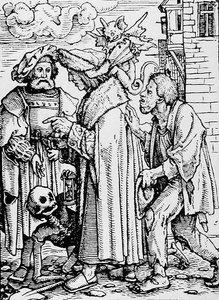 الموت والمستشار ، من رقصة الموت ، نقش هانز لوتزلبرغر ، c.1538