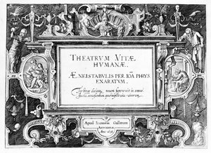 صفحة العنوان لـ "Theatrum Vitae Humanae" ، محفورة بواسطة Johannes Wierix (1549-c.1618) أعيد طبعها عام 1638