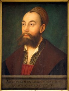 صورة للمصرفي أنطون فوغر (1493-1560) (في النص: ممثل كما كان يبلغ من العمر 31 عامًا و 10 أشهر) - رسم هانز مالر ديت دي شواز (1480-1526 أو 1529) ، زيت على قماش ، حوالي 1525 - الفن الألماني في القرن السادس عشر - Musee des Beaux A