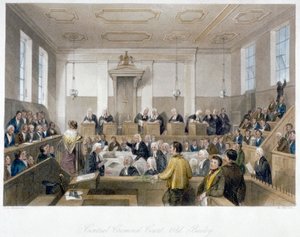 داخل المحكمة الجنائية المركزية ، أولد بيلي ، مع جلسة محكمة ، مدينة لندن ، 1840 بواسطة هاردن سيدني ملفيل