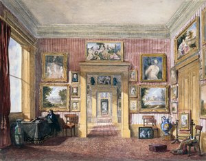 غرفة الطعام في Thirlestaine House ، شلتنهام ، حوالي عام 1843 (ألوان مائية) بواسطة هارييت رشوت (Attr. To) Bowles
