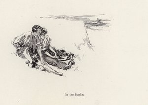 Couple in a romantic embrace in a bunker at the golf course (litho) بواسطة هاريسون فيشر