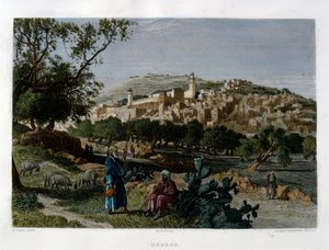 الخليل ، نقشها ألفريد كراوس بعد صورة لهاري فين ، نُشرت في فلسطين الخلابة ، حوالي عام 1875 بواسطة هاري) فين