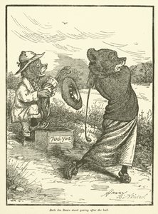 Bears playing golf (colour litho)