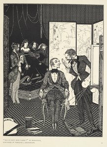 quot;ألم يتم أخذ نسخة؟quot; سأل وهو يفحصها بالمجهر. رسم توضيحي لقصة quot;الشيطان في برج الجرسquot;. بواسطة هاري كلارك