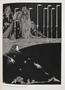 quot;لقد رأيتهم يشكلون مقاطع اسميquot;. رسم توضيحي للقصة، quot;الحفرة والبندولquot;. بواسطة هاري كلارك