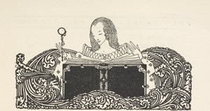 رسم توضيحي يظهر امرأة تقرأ كتابًا، في أعلى صفحة المحتويات. بواسطة هاري كلارك
