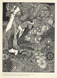 quot;أظلمت الأرض، ومرت أشكالها بجواري، مثل الظلال المتطايرة... موريلا.quot; رسم توضيحي لقصة quot;موريلاquot;. بواسطة هاري كلارك