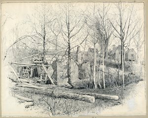 رسم، المظهر الحالي لطاحونة غاينز، بالنظر إلى الشرق، 1885