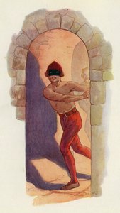 كانت الأولى منهما عارية من الخصر إلى أعلى وترتدي قناعًا أسود (لون ليثو) بواسطة هاري جورج ثيكر